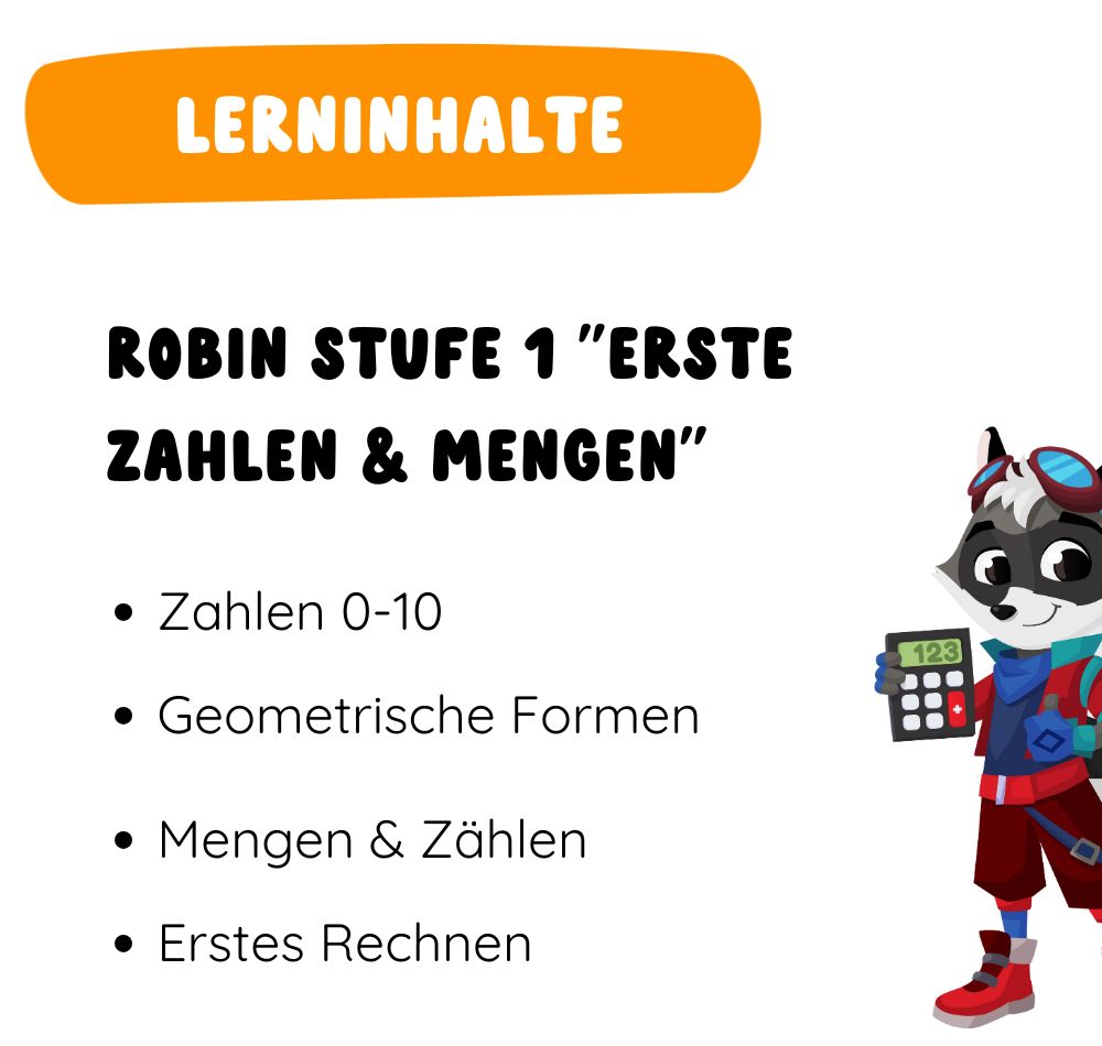 Figur Robin "Zahlen & Mengen" - Stufe 1
