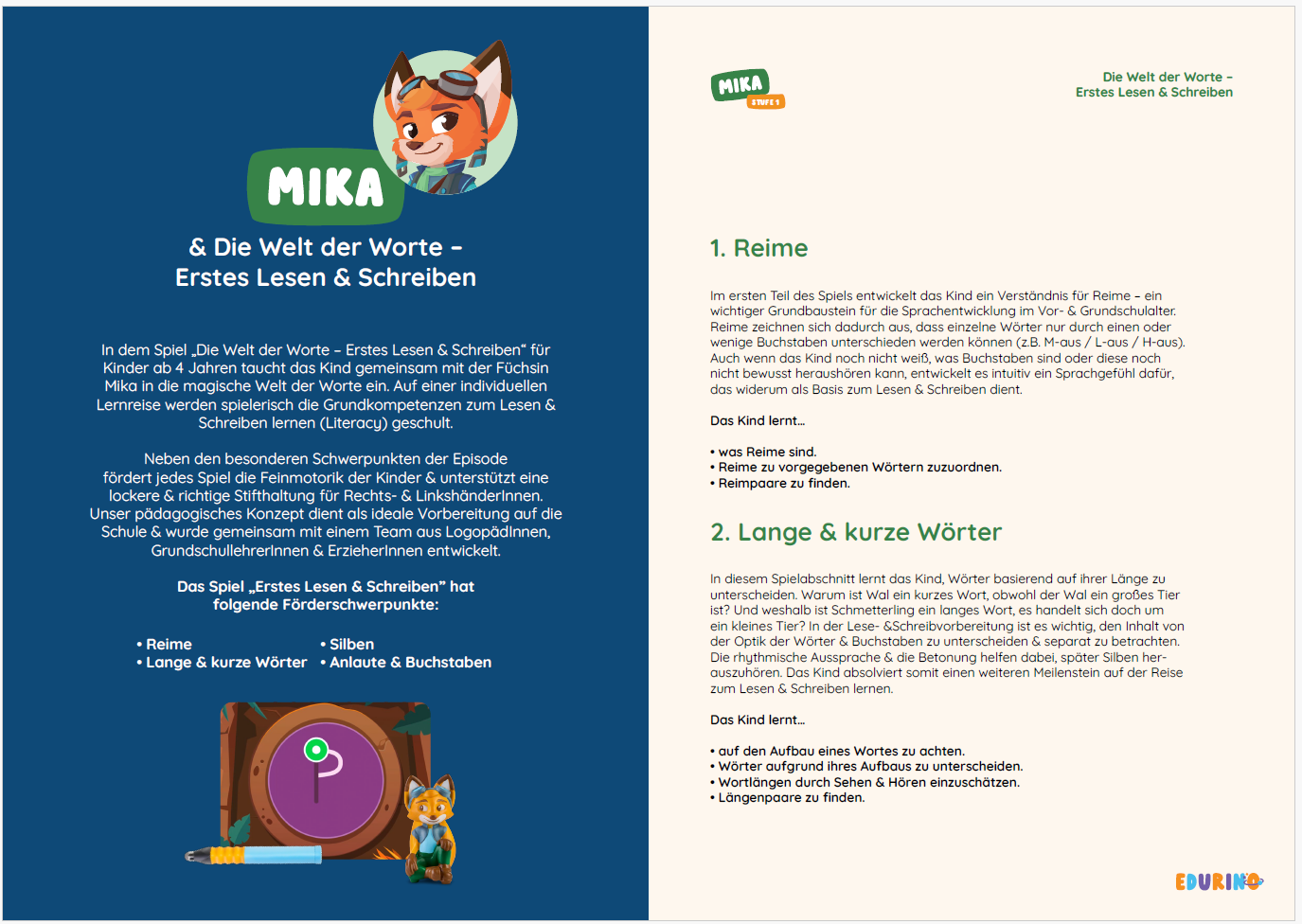 Pädagogisches Lernmaterial Mika "Erstes Lesen & Schreiben"