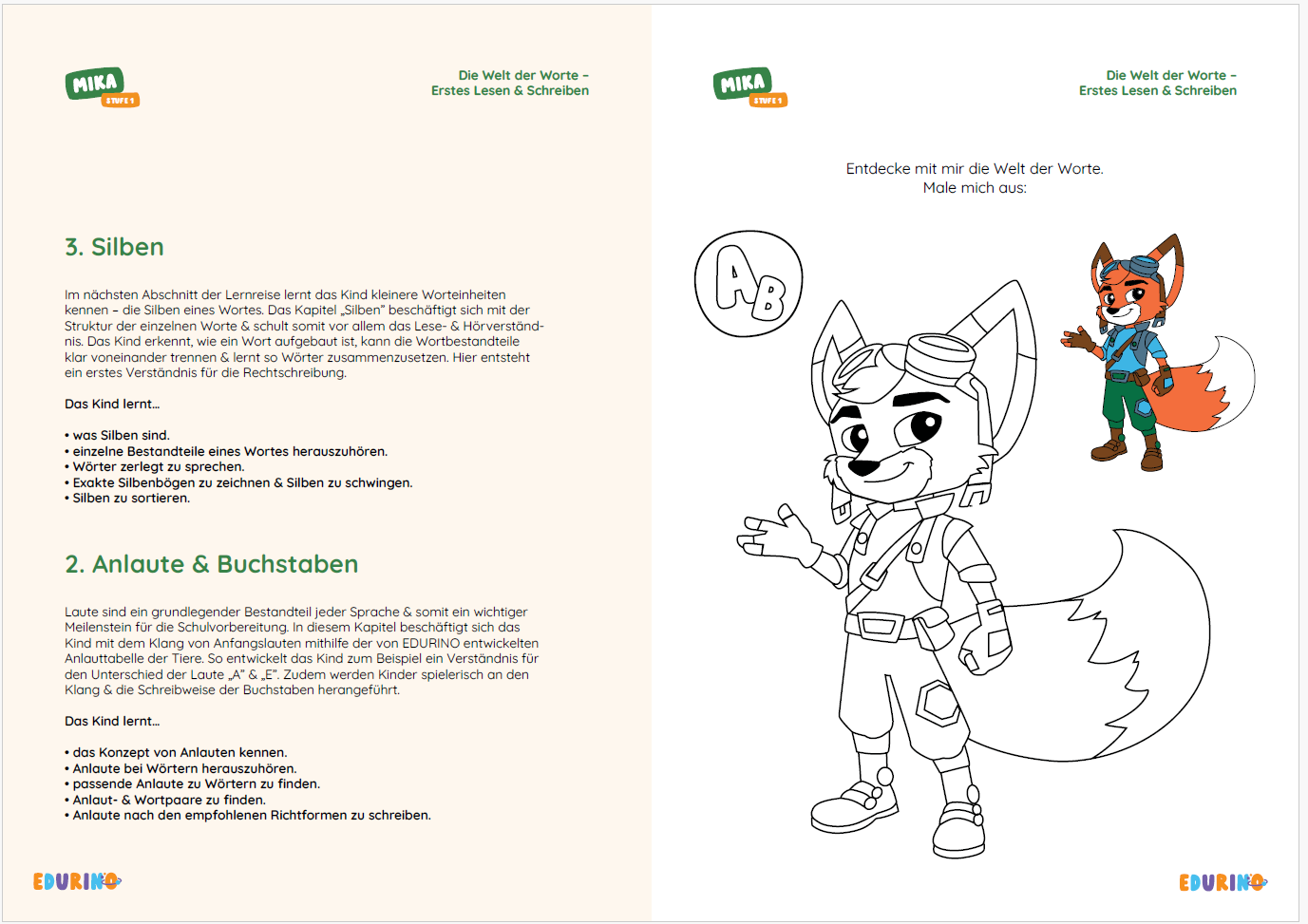 Pädagogisches Lernmaterial Mika "Erstes Lesen & Schreiben"